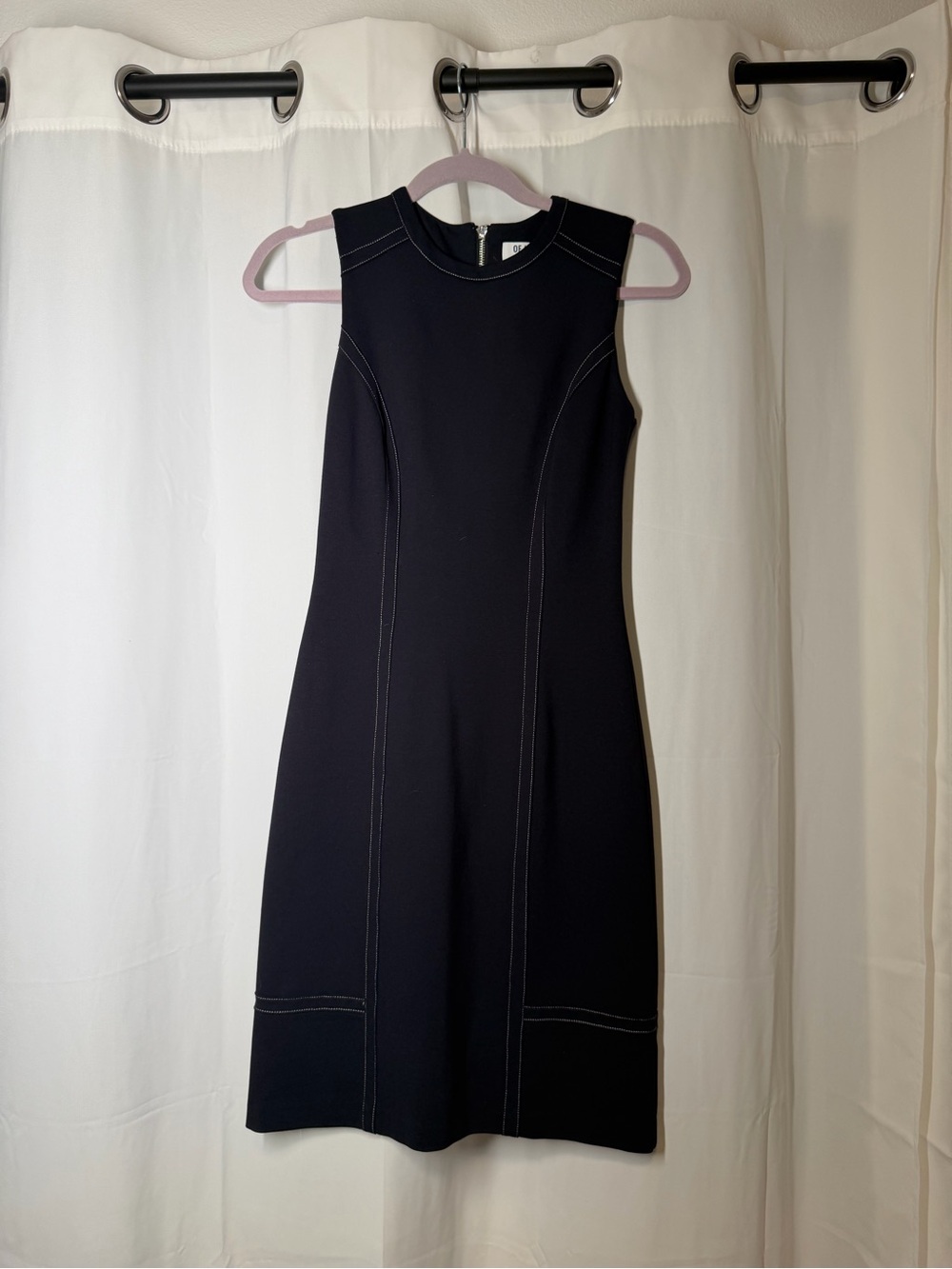 Sleeveless Black Midi Dress with Contrast Topstitching